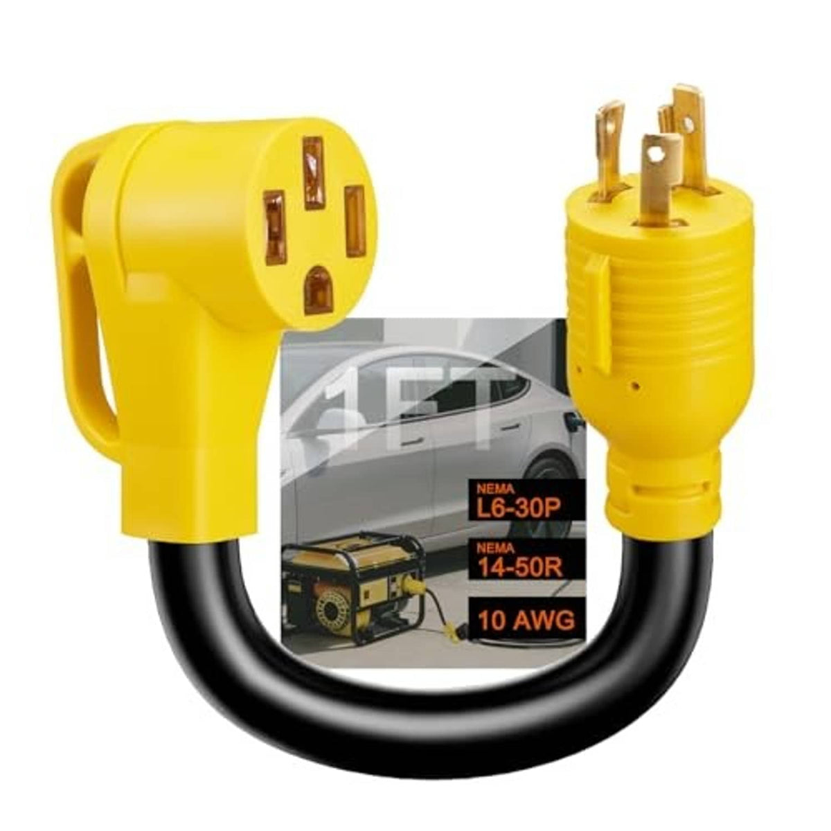 Yellow locking-style plug adapter with two metal pin connectors and black cable
