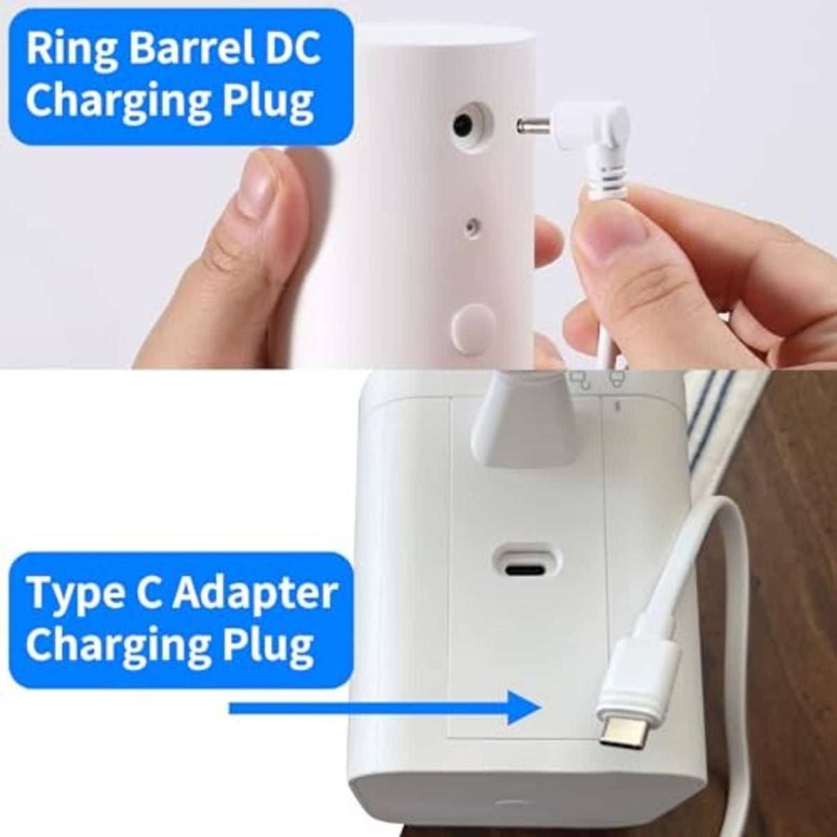 Charging plug adapters with Type C cable for Ring camera solar charger battery