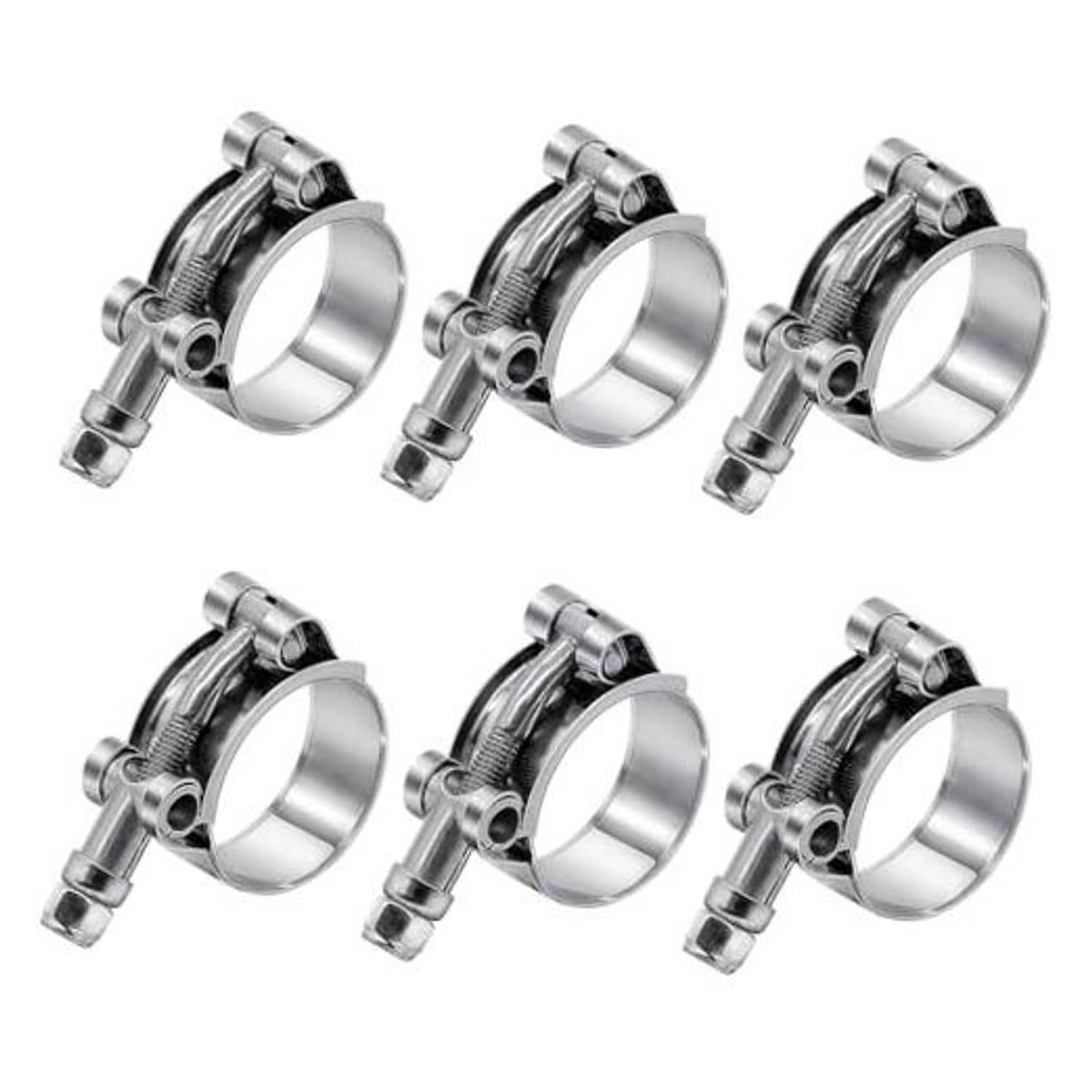 Stainless steel T-bolt hose clamp set, six-pack, metal band with screw housing