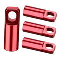 Set of four red aluminum Presta valve caps with square openings