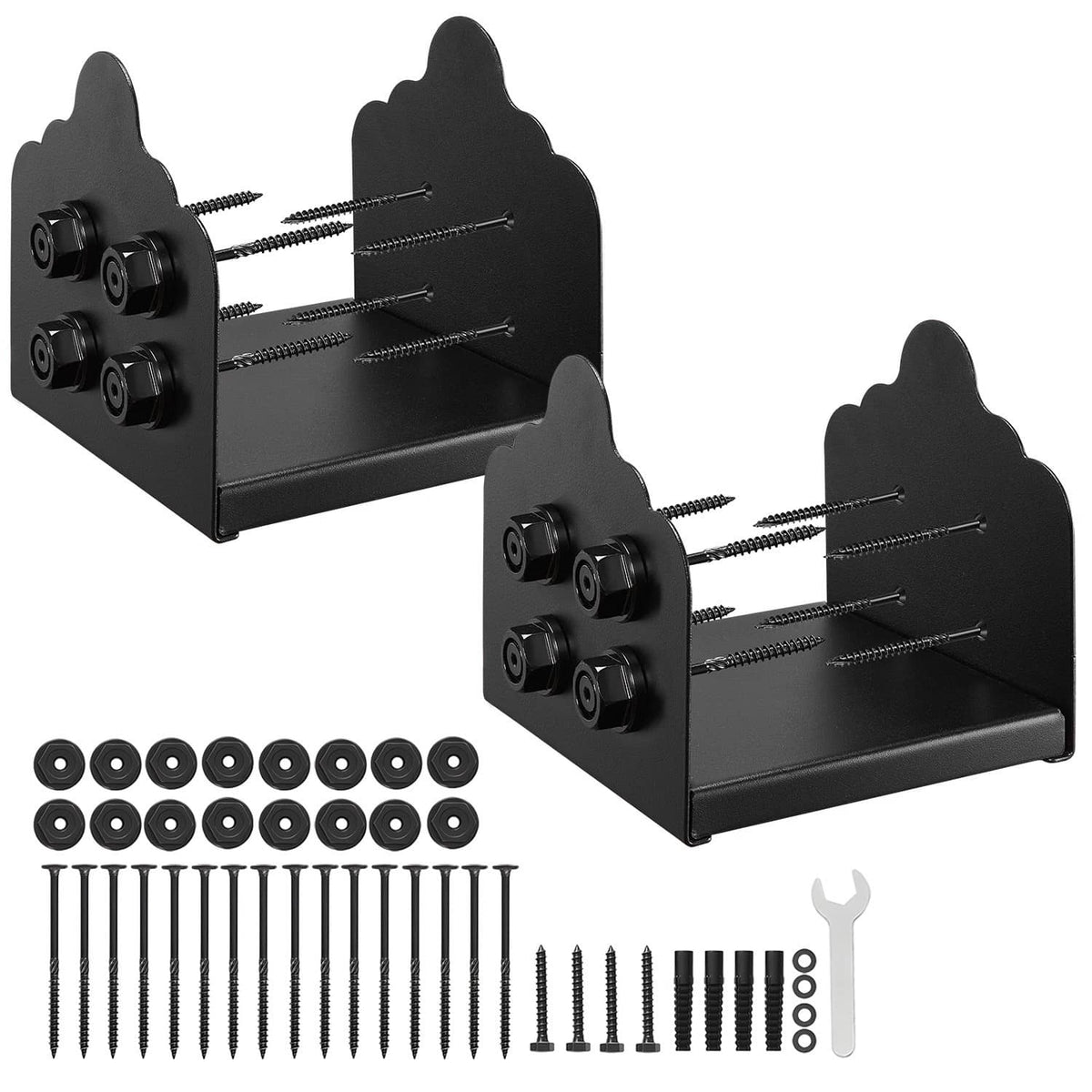 2-pack wood fence post base brackets with bolts and washers, black