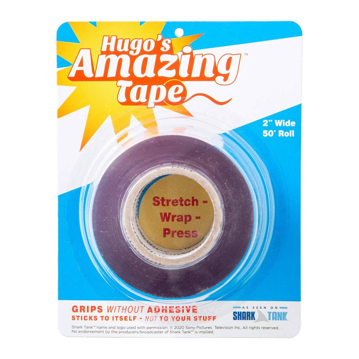 Non-adhesive stretch-wrap tape roll, 2 in wide, 50 ft, purple