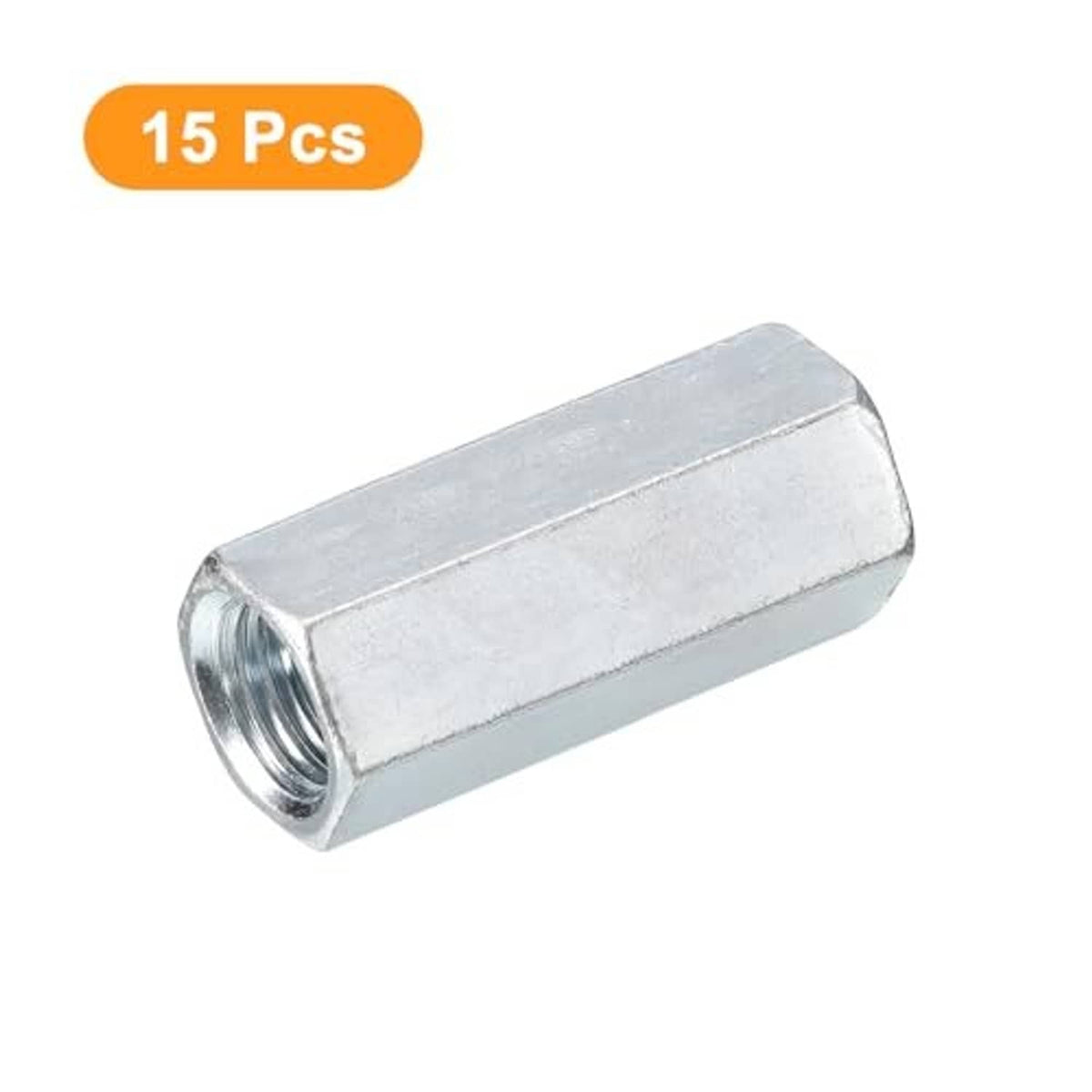 Galvanized hex coupling nut sleeve with internal threads, single piece for M14 thread