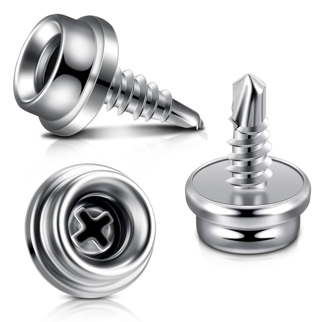 Stainless steel boat canvas snap fastener set with threaded screws, caps, and studs