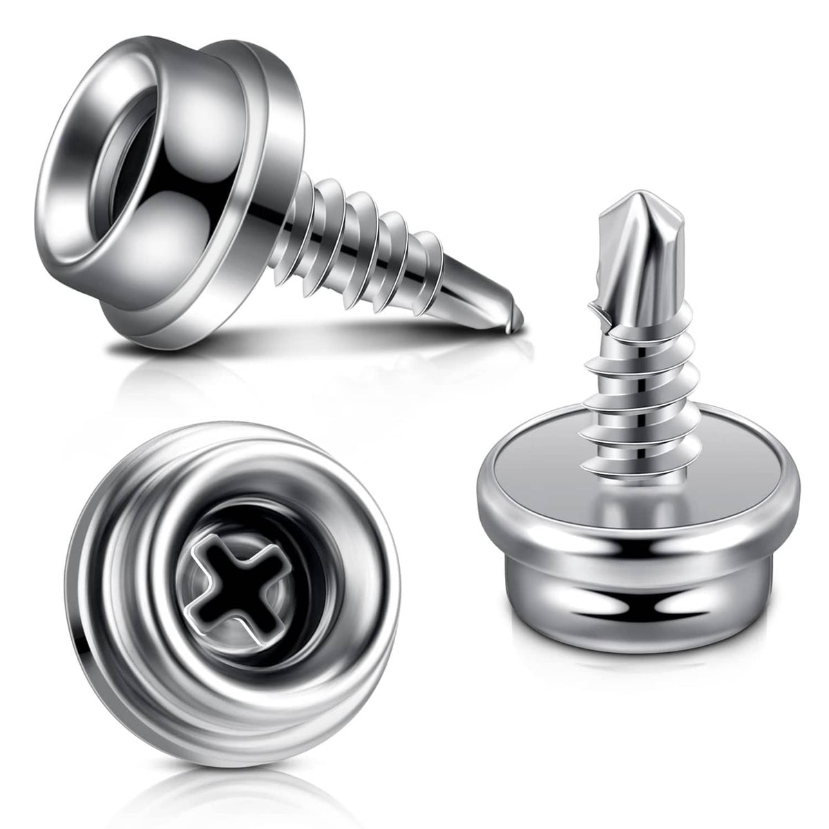 Stainless steel boat canvas snap fastener set with threaded screws, caps, and studs