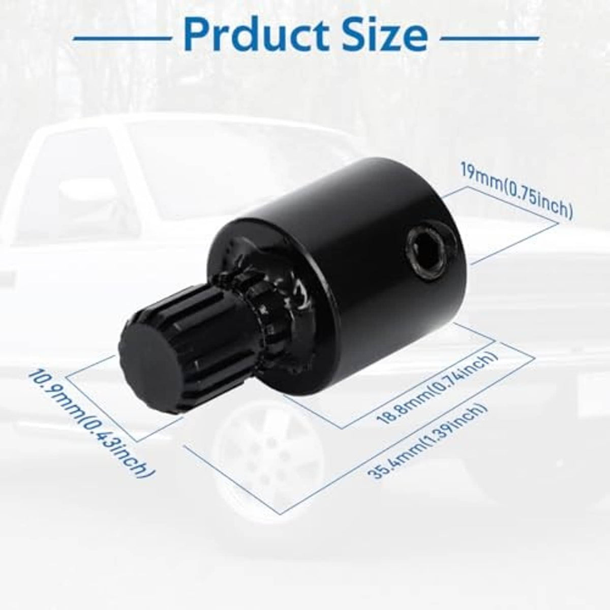 Black window crank shaft extension with knurled end and side mounting hole