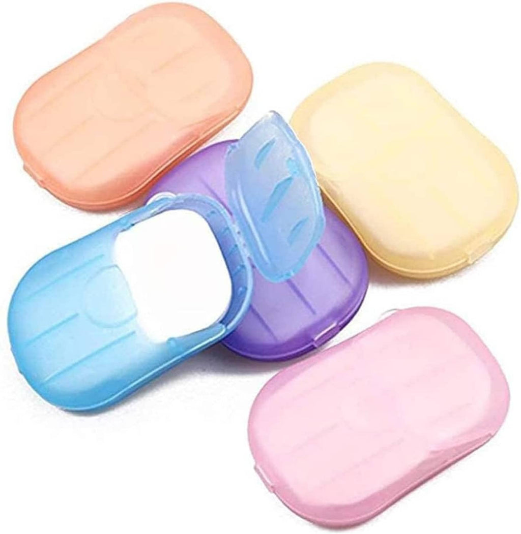 Set of pastel disposable soap paper bars in orange, yellow, blue, purple, and pink
