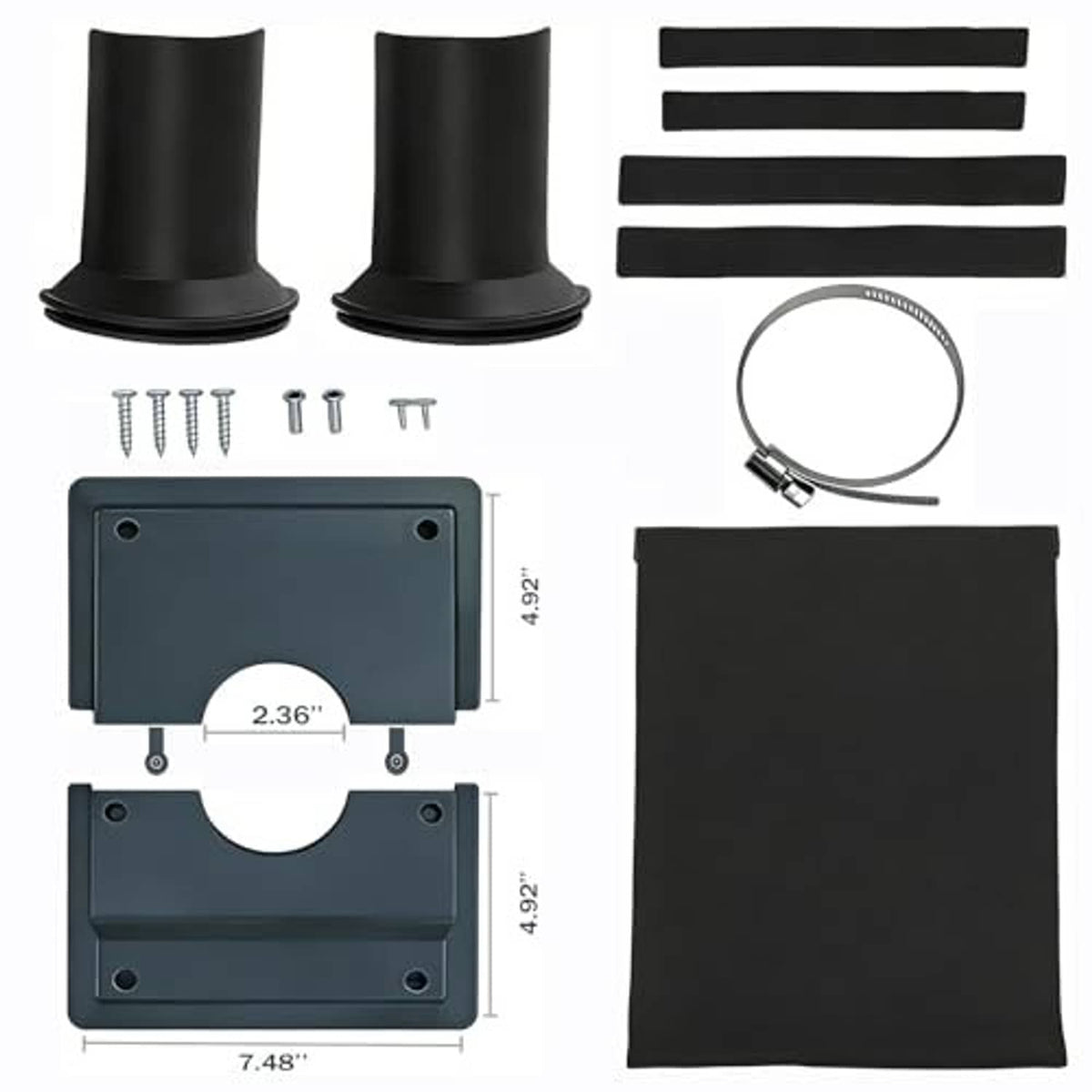 Black line cover kit components: boots, screws, retaining ring, and flat cover panel