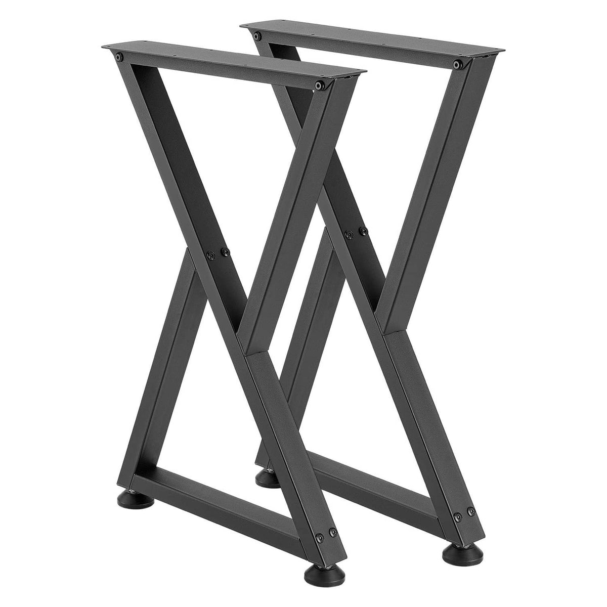 Black X-frame steel table legs, two-piece set with leveling rubber feet