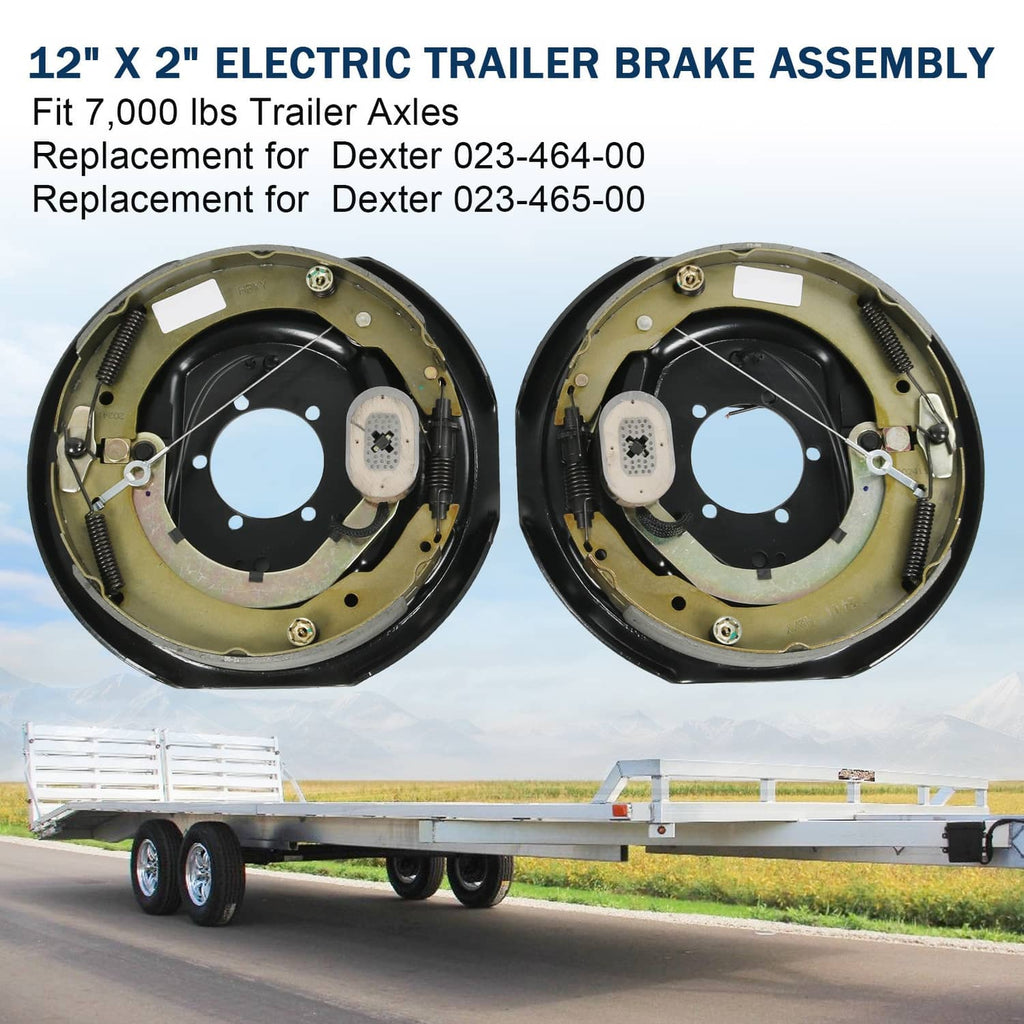 Pair of 12 in x 2 in electric trailer brake assemblies with backing plates
