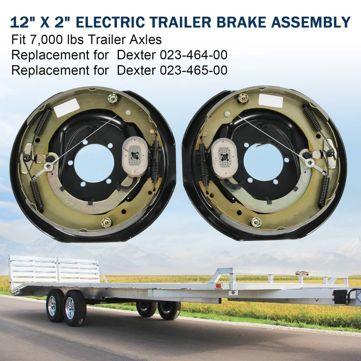 Pair of 12 in x 2 in electric trailer brake assemblies with backing plates