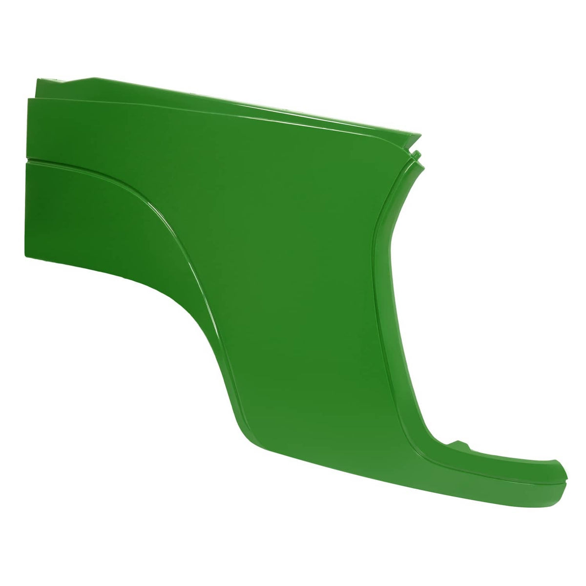 Green hood side panel with curved shape and wheel-arch opening