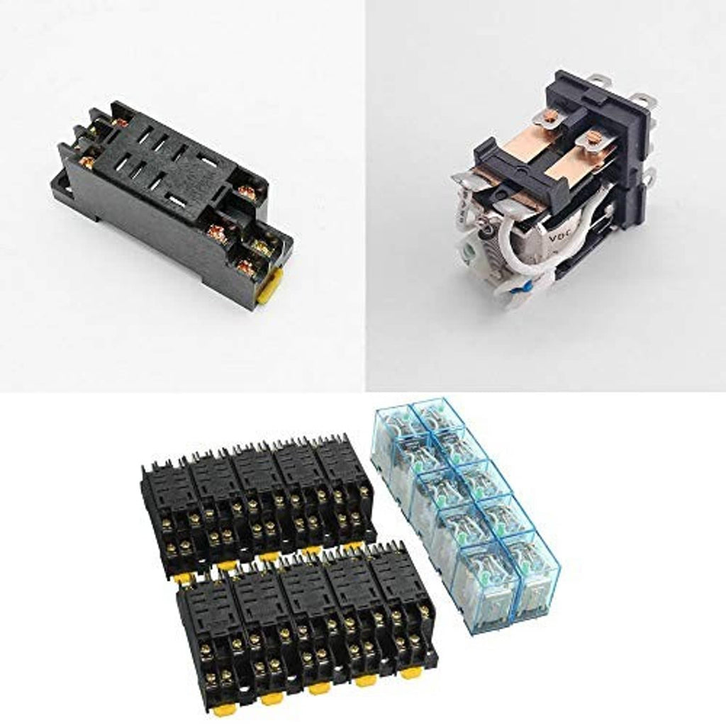 8-pin relay module set: long black terminal blocks and one open relay with pins