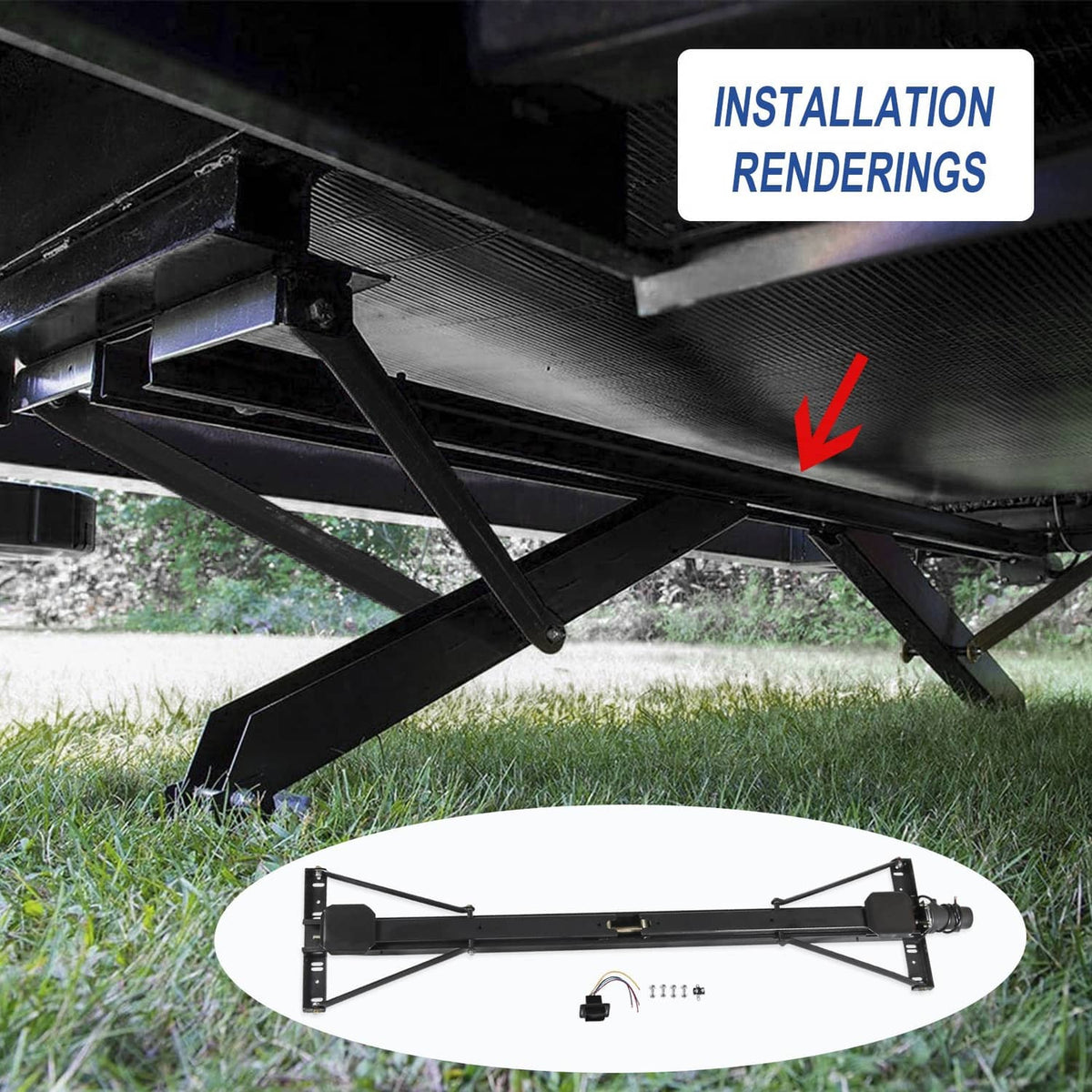 Universal trailer stabilizer jack stand kit with legs, wiring, and installation-ready brackets