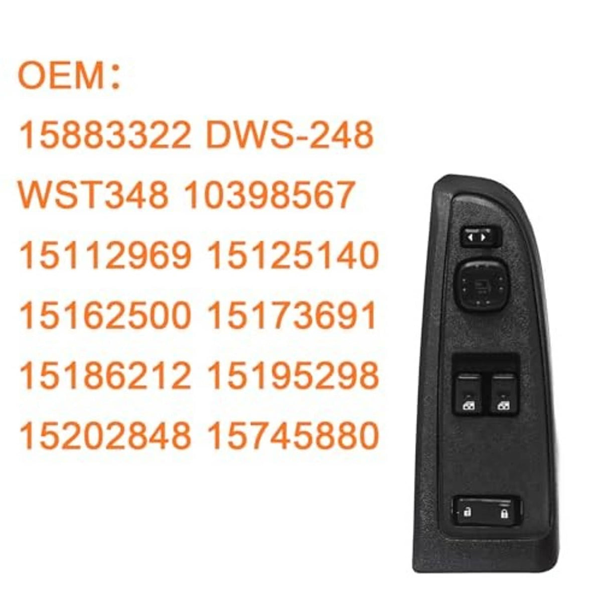 Black master power window switch with bezel and window control buttons