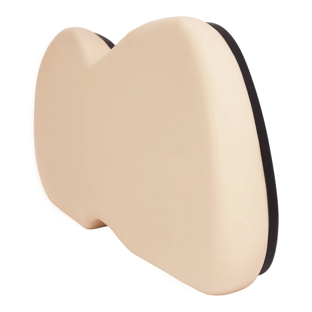 Beige seat back cushion with curved backrest and black side border