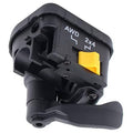 Black thumb throttle lever with yellow AWD/2x4 indicator switch, mounted housing