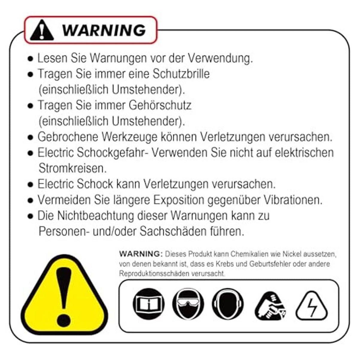 Tool box liner warning label with hazard icons and safety instructions