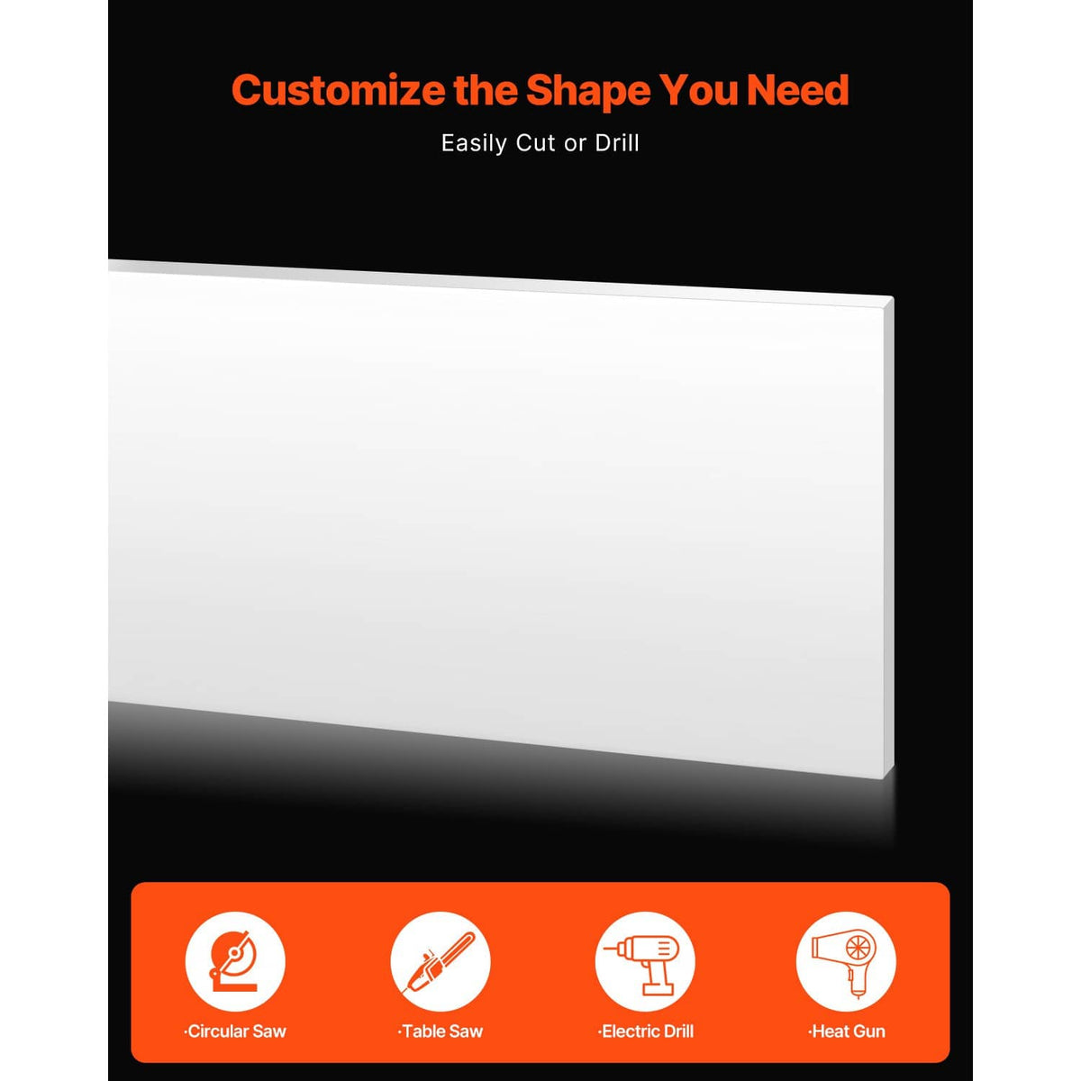 White HDPE plastic sheet board, close-up of flat rectangular panel edge.