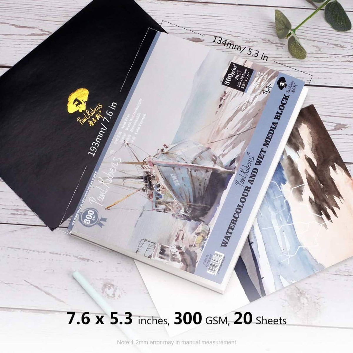 Paul Rubens watercolor paper block with illustrated blue-gray cover