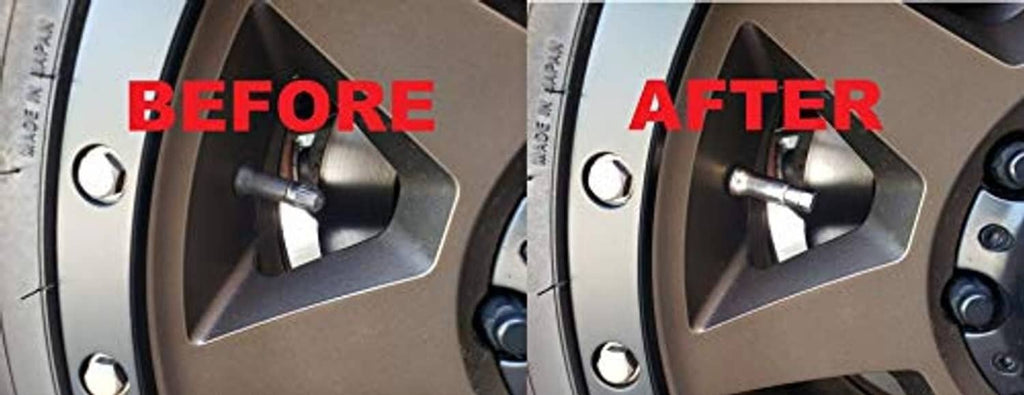 Chrome TPMS valve stem sleeve on wheel tire valve, neat installed fit