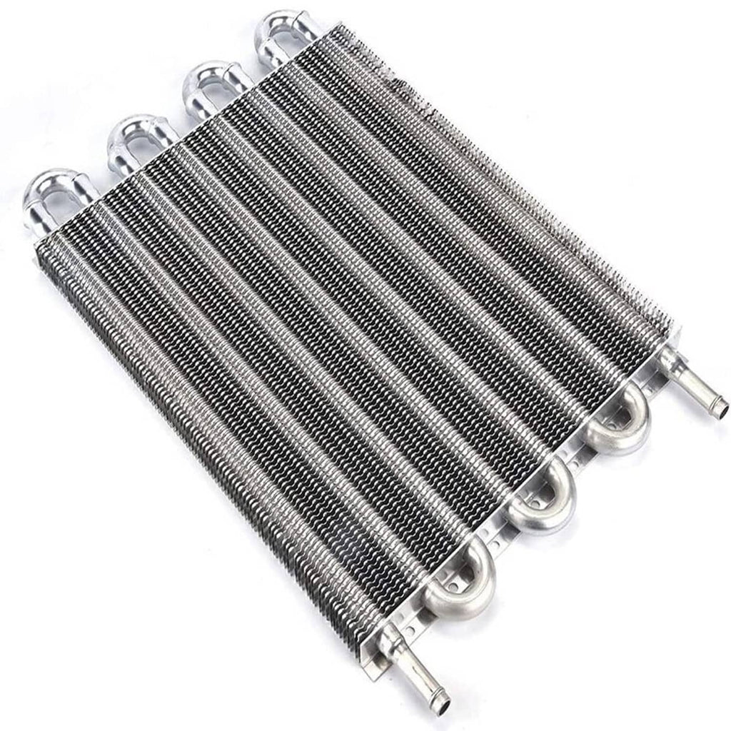 Aluminum 8-row oil cooler radiator with dense fin rows and side mounting clips