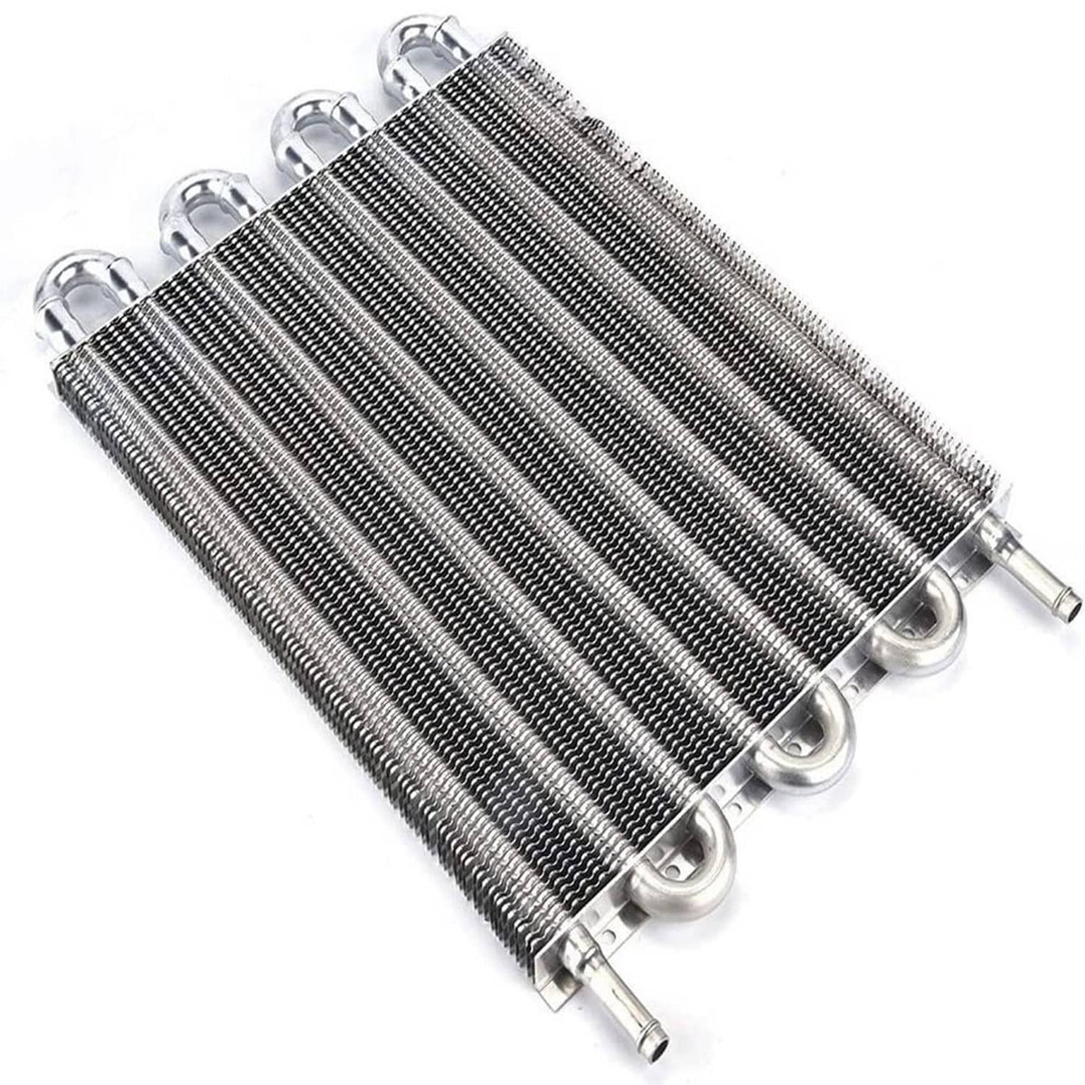 Aluminum 8-row oil cooler radiator with dense fin rows and side mounting clips