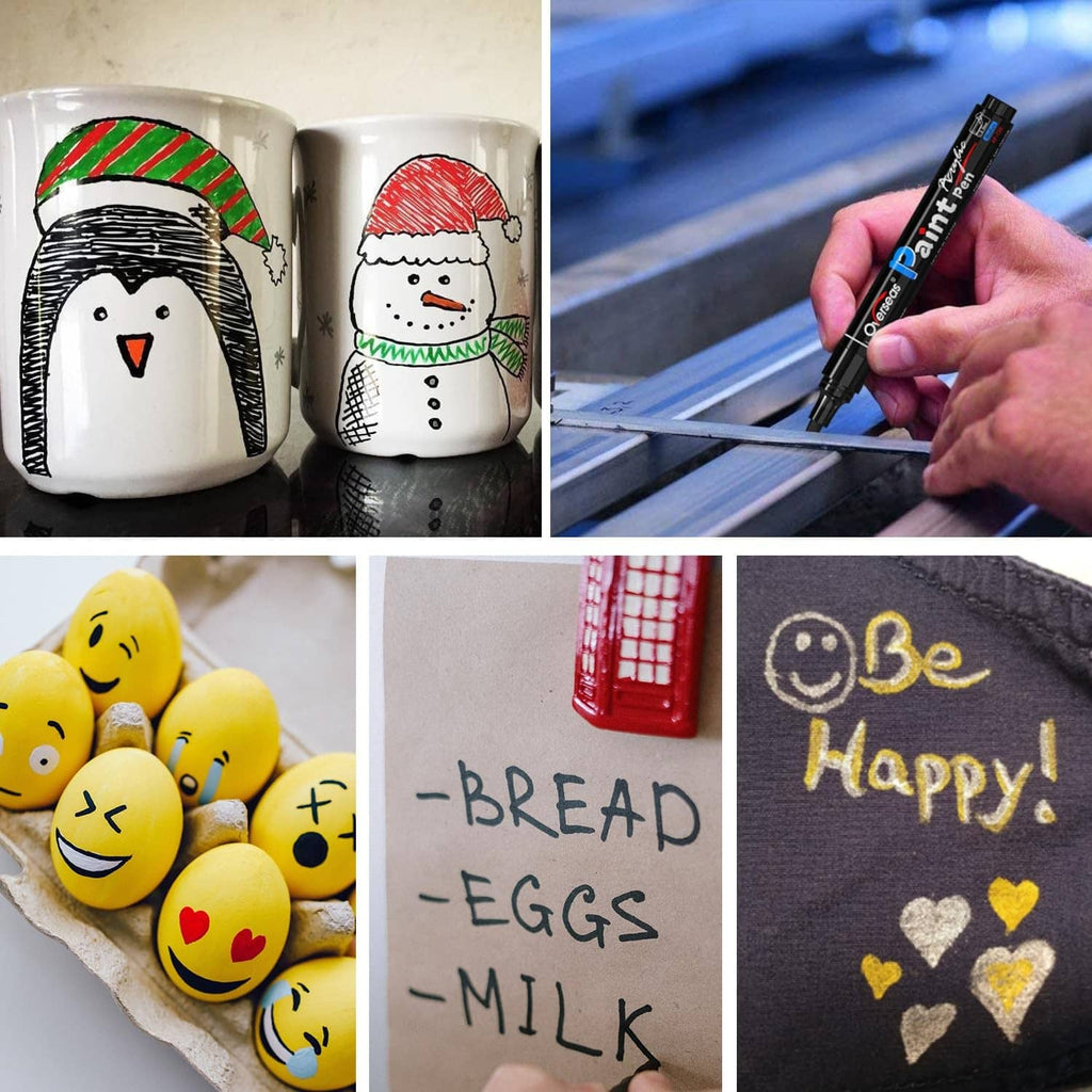Acrylic paint markers used for DIY designs on mugs and small egg decorations