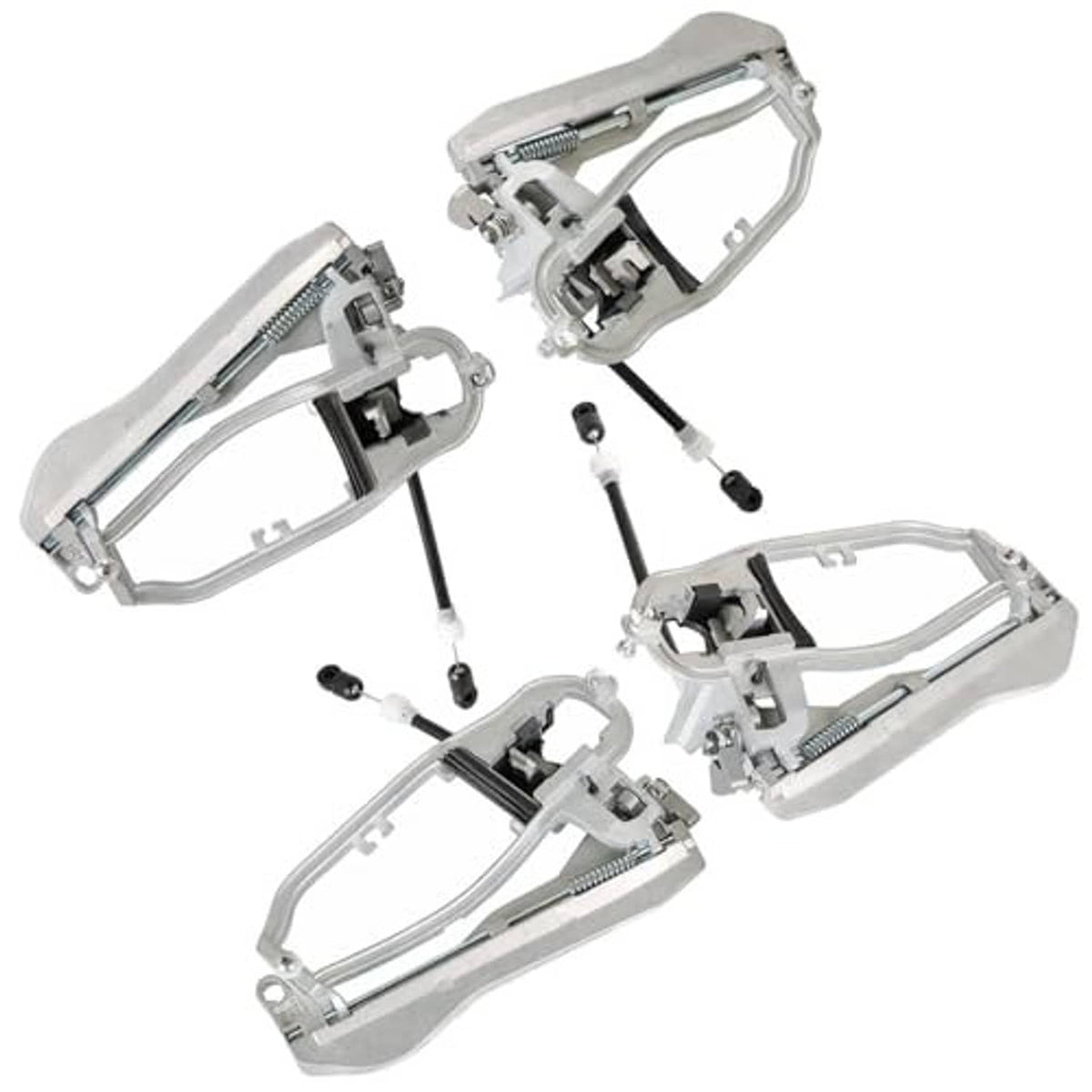Chrome outside door handle carrier assemblies with black cable links and mounting hardware