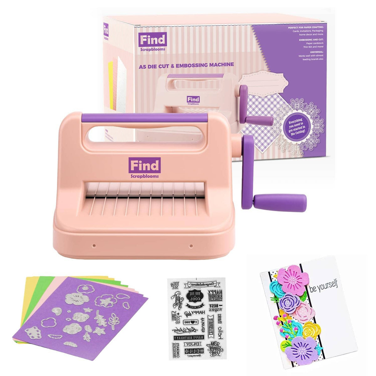 Die-cut and embossing machine bundle with packaging and sample paper sheets