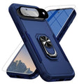 Dark blue rugged phone case with ring kickstand and camera cutout