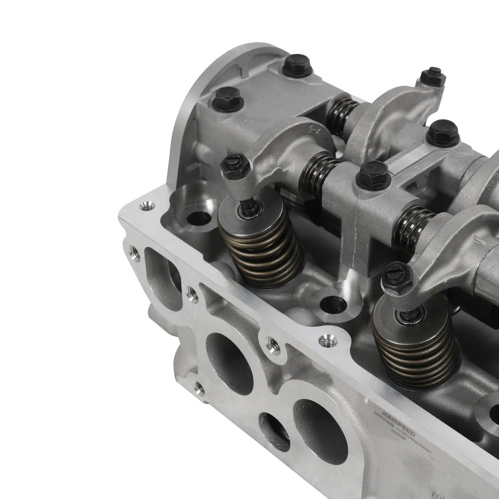 Cylinder head close-up of valve springs and rocker supports, metallic silver