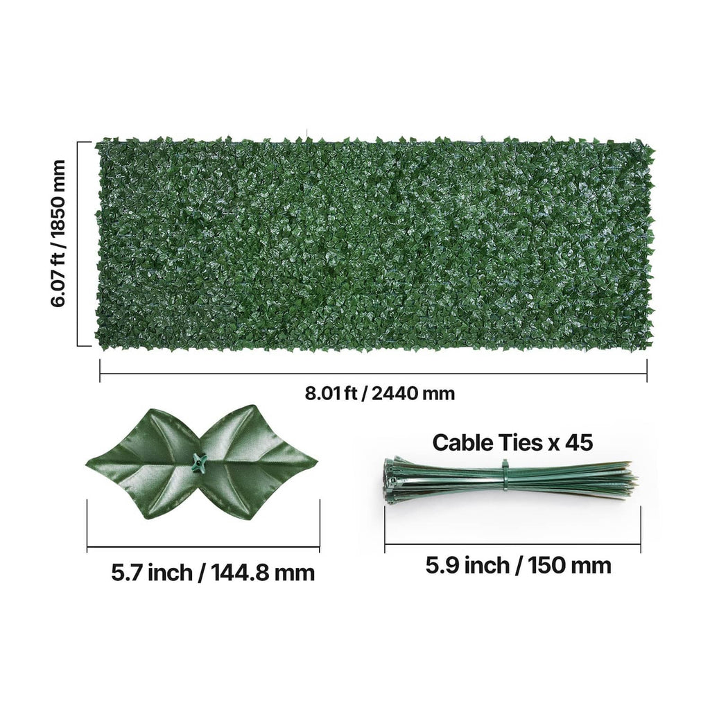Artificial faux ivy privacy fence screen panel, green leaves; includes cable ties x45