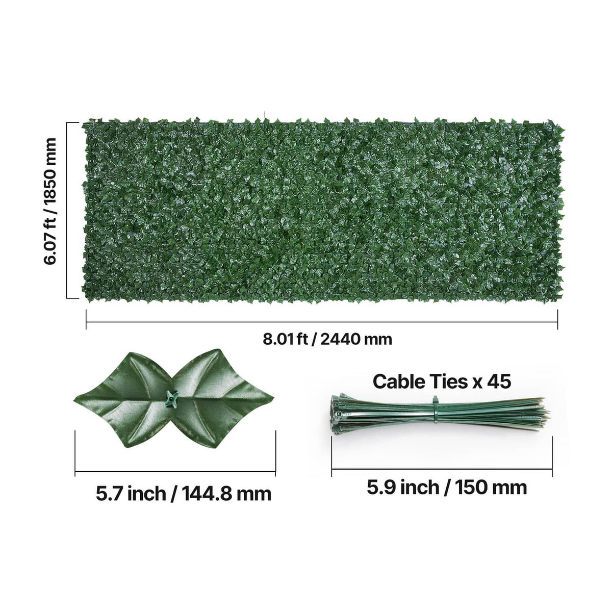 Artificial faux ivy privacy fence screen panel, green leaves; includes cable ties x45