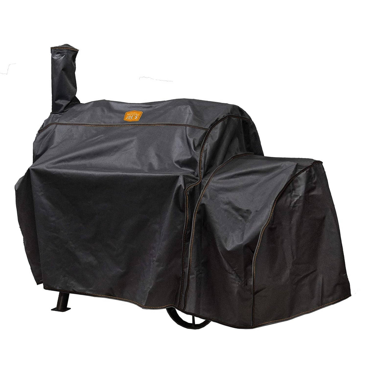 Oklahoma Joe’s Highland offset smoker cover in black with zipper front and hood