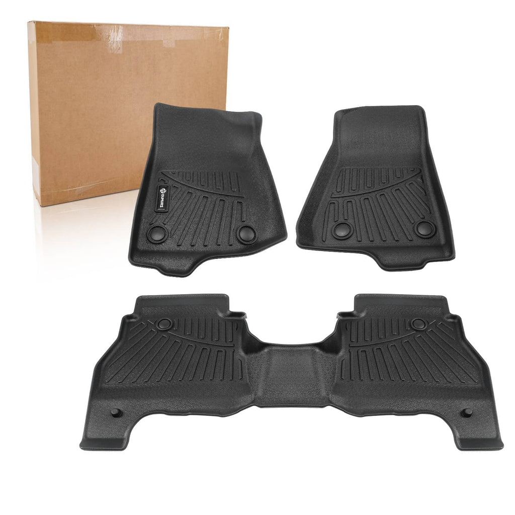 Black 3-piece floor mat set with raised channels for front and rear coverage