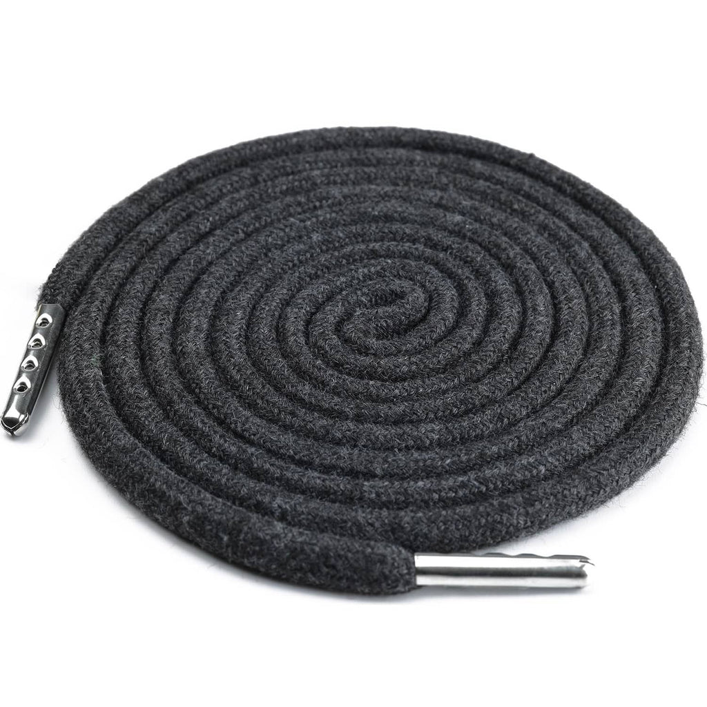 Heather grey coiled drawstring cord with metal aglet tips