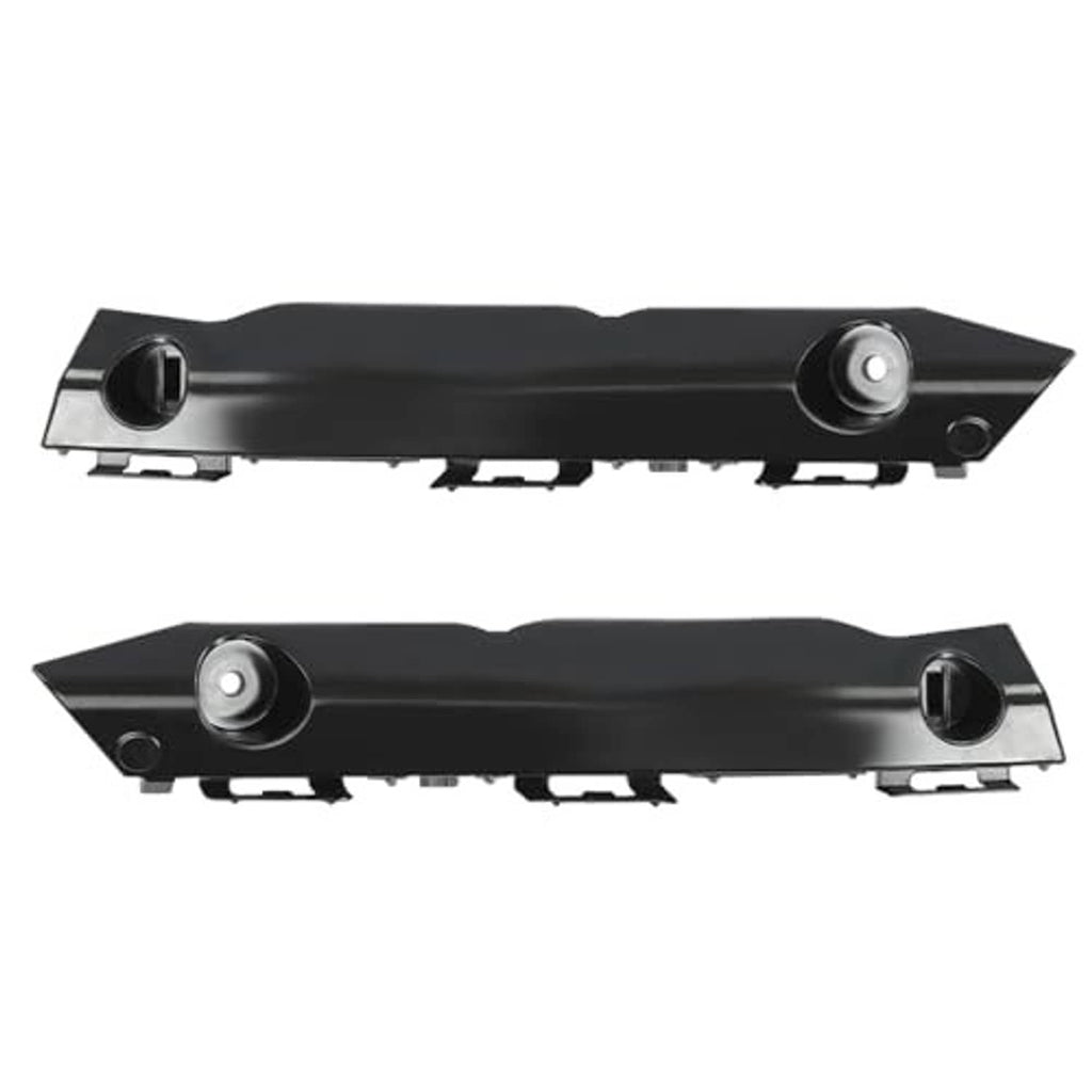 Front bumper bracket pair with dark finish, mounting holes and alignment tabs