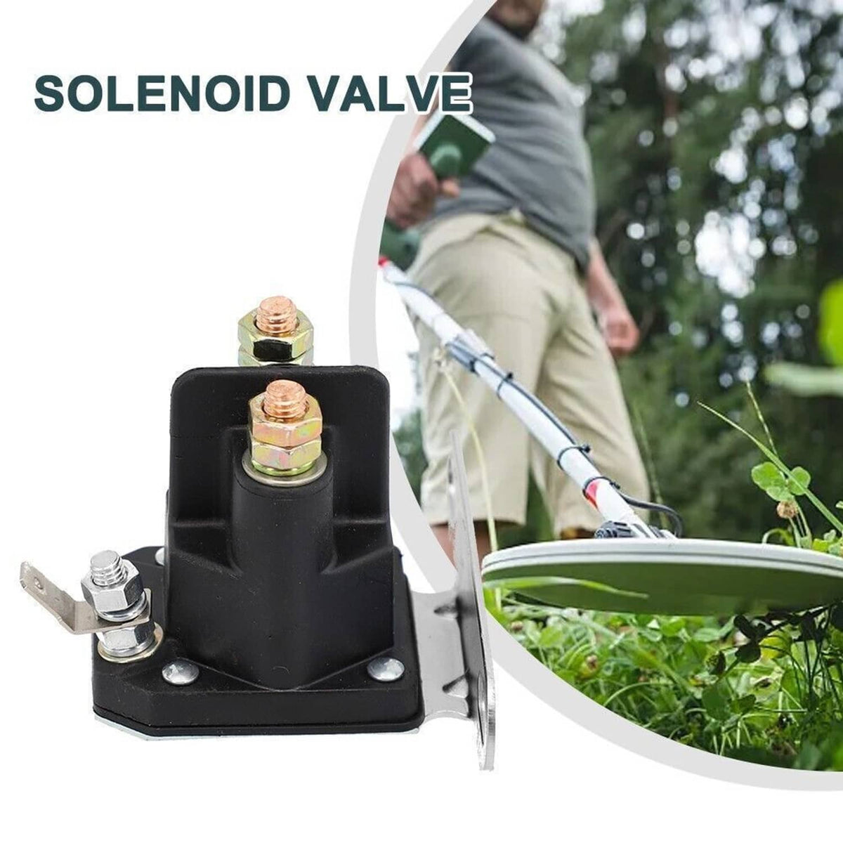 Black solenoid valve unit with copper-topped terminals and metal bracket