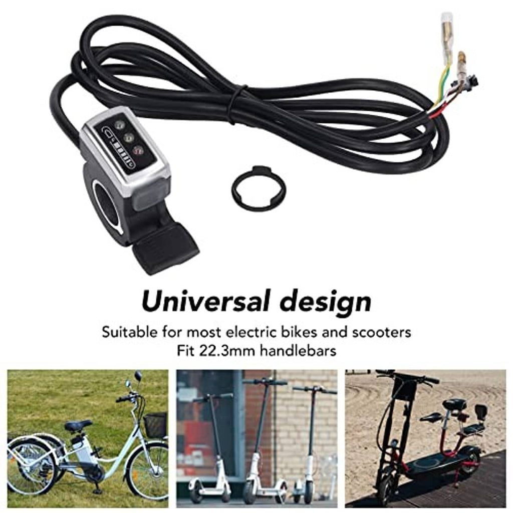 Universal thumb throttle kit with cable, black mounting clamp, and wiring ends