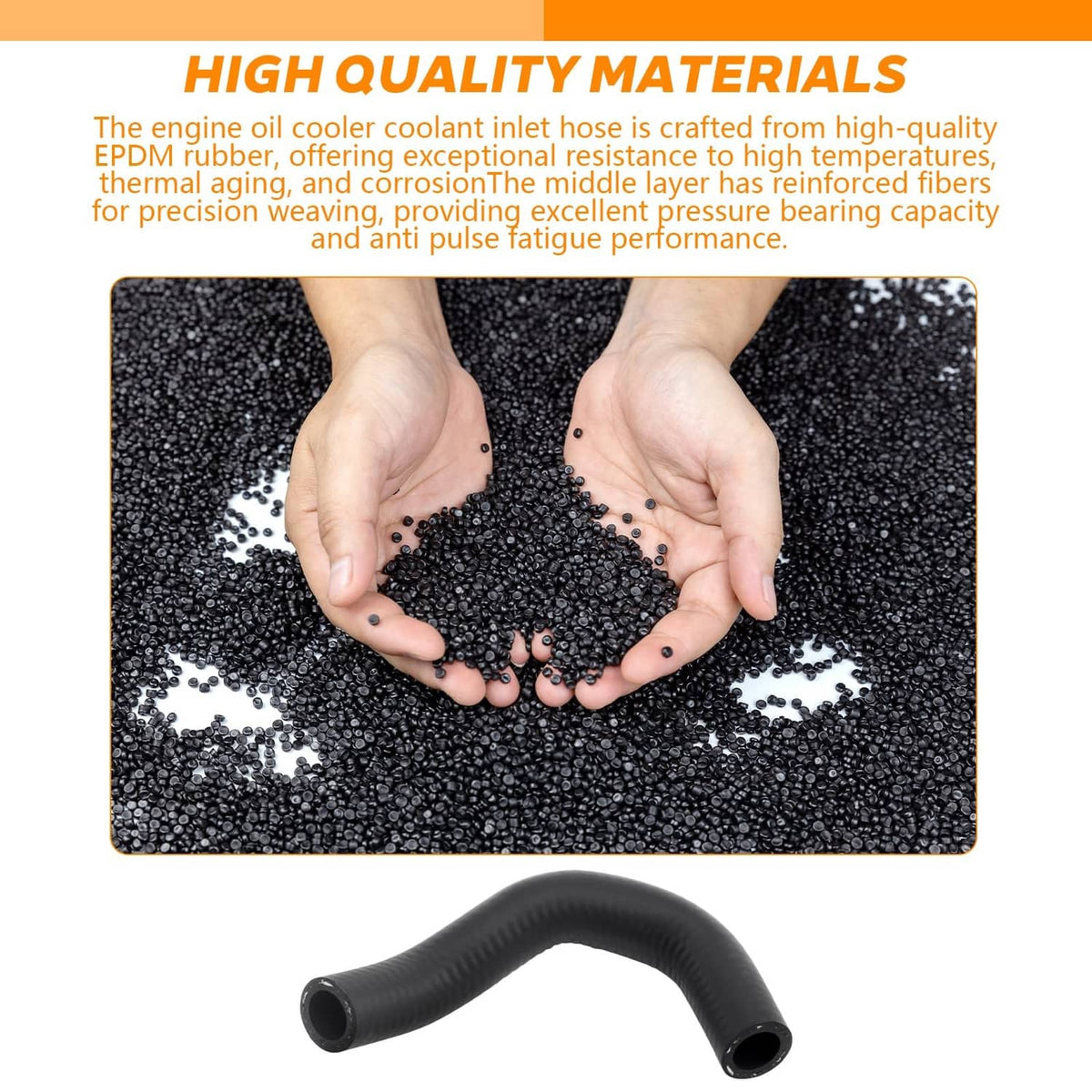 Black EPDM engine coolant inlet hose with textured surface and two open ends