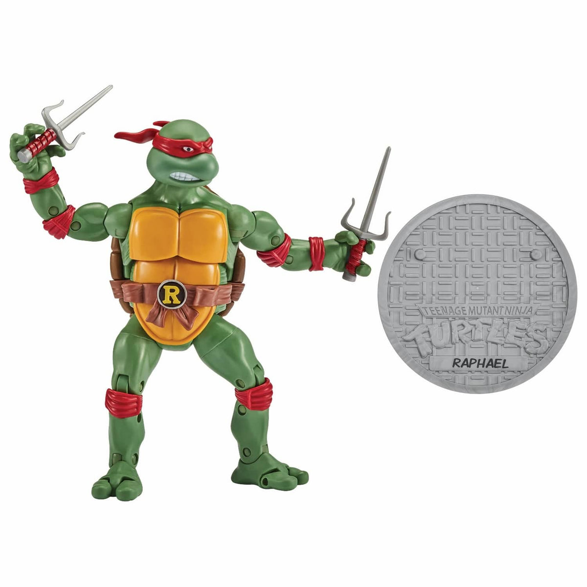Green TMNT action figure with sword and round gray shield accessory