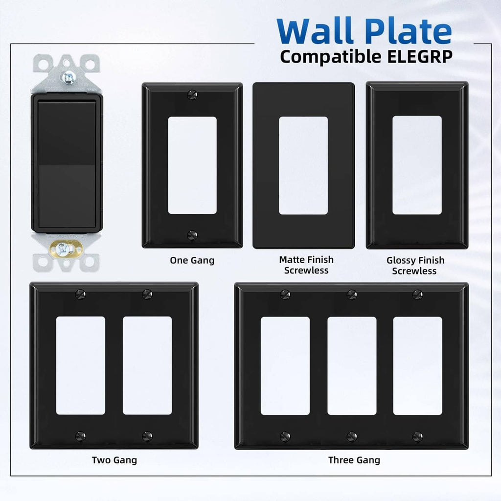 Glossy black ELEGRP-compatible wall plate for single gang switch, screwless finish