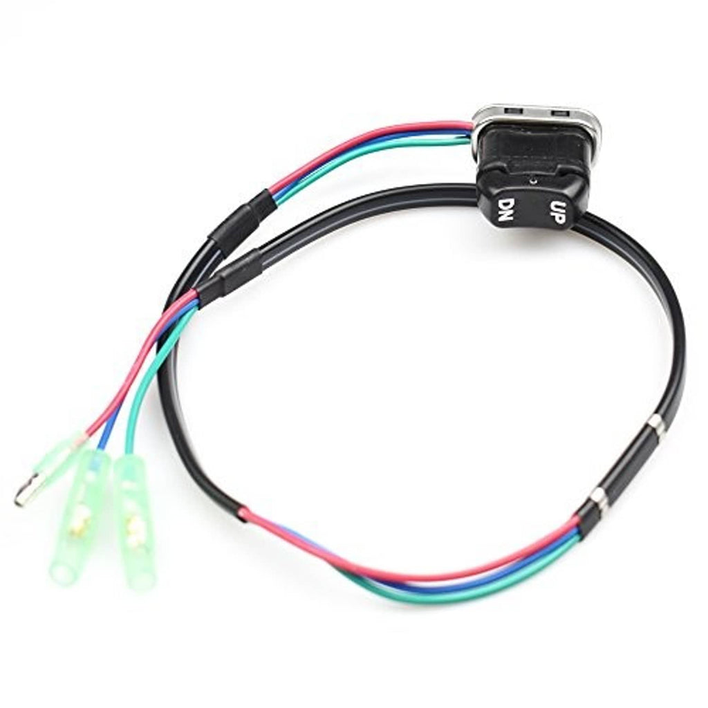 Trim-tilt switch harness with black UP/DN module and green terminal clips
