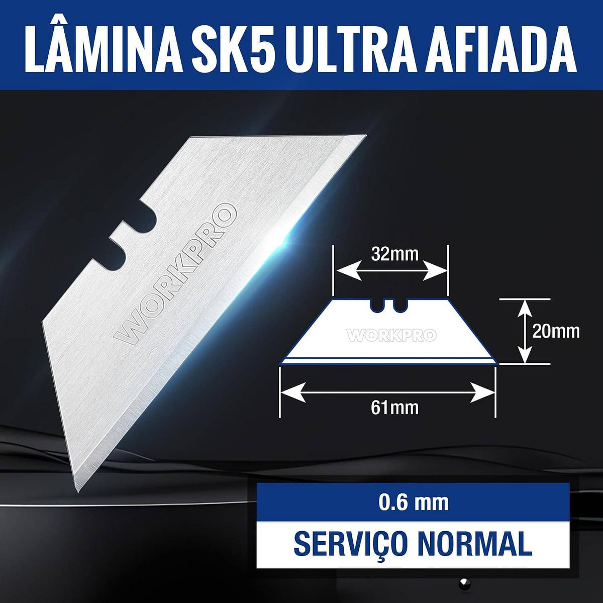 SK5 ultra-sharp utility blade, 61mm size, 0.6mm thick, 32mm span
