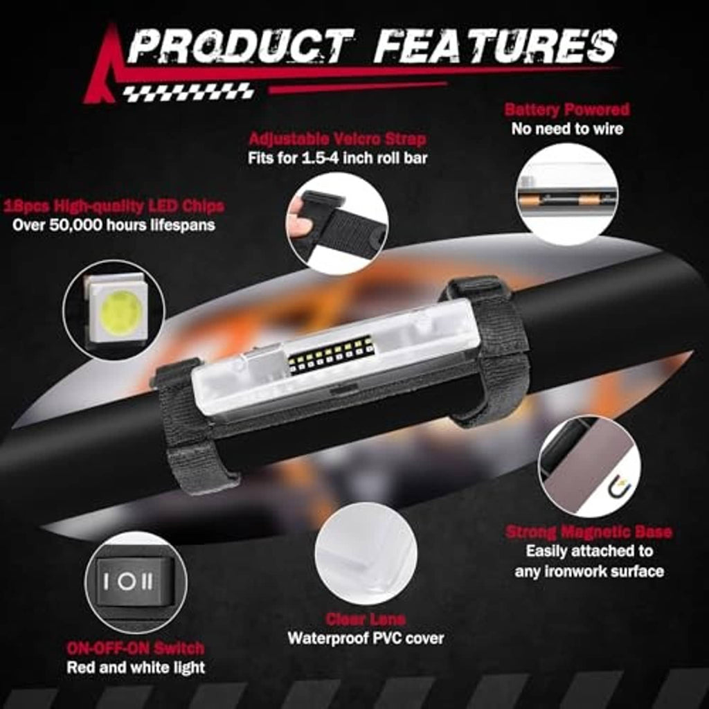UTV roll bar dome light with adjustable Velcro strap, clear waterproof PVC cover