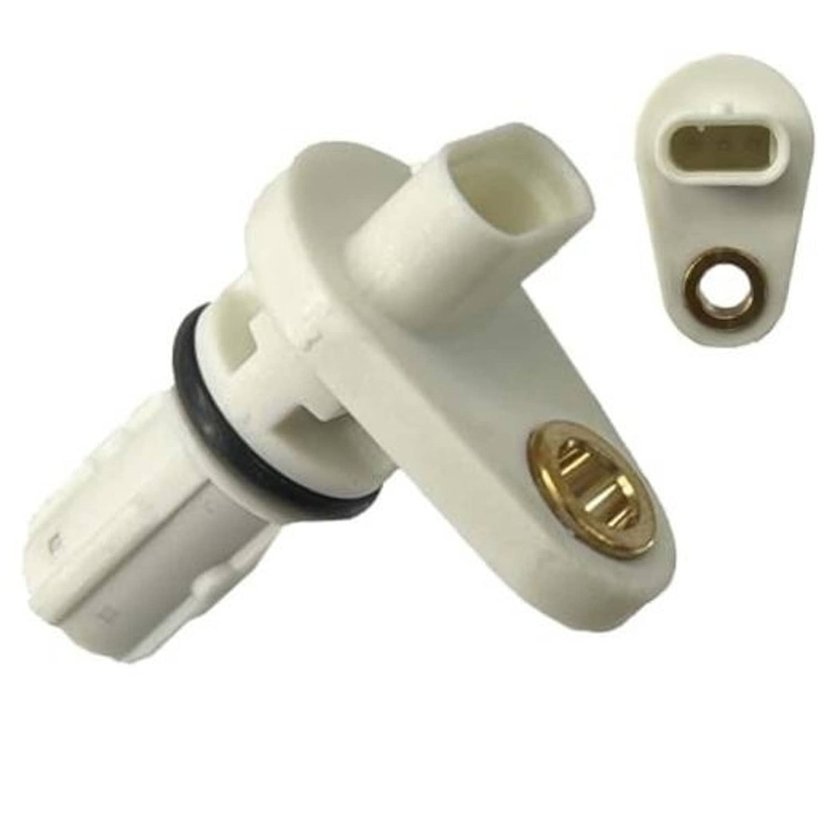 Crankshaft position sensor with white electrical connector and gold terminal plate