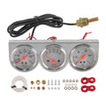 Chrome mechanical triple gauge set with water, volts, and oil meters plus wiring and brass sensor