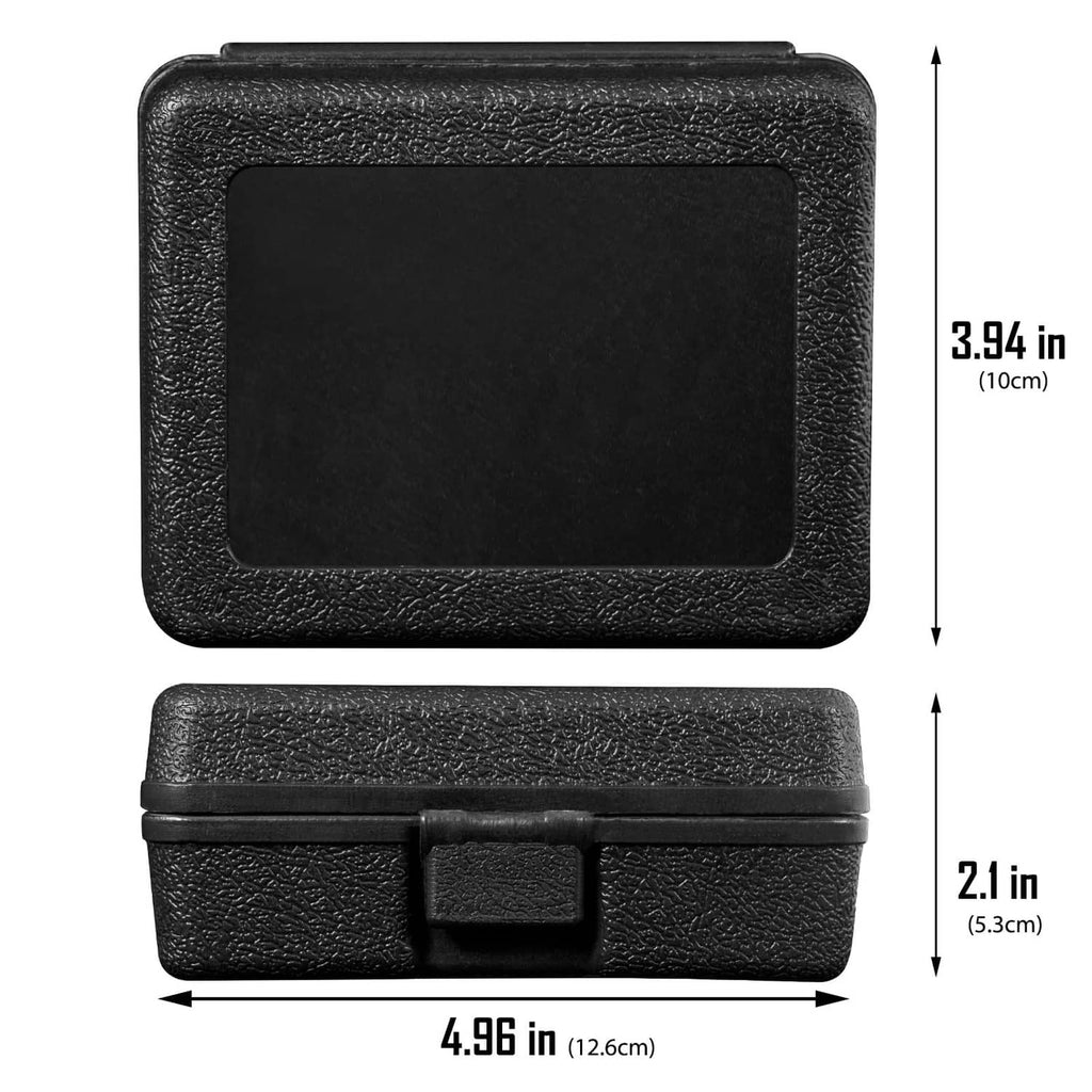 Black molded storage case for impact socket adapters shown from front and side