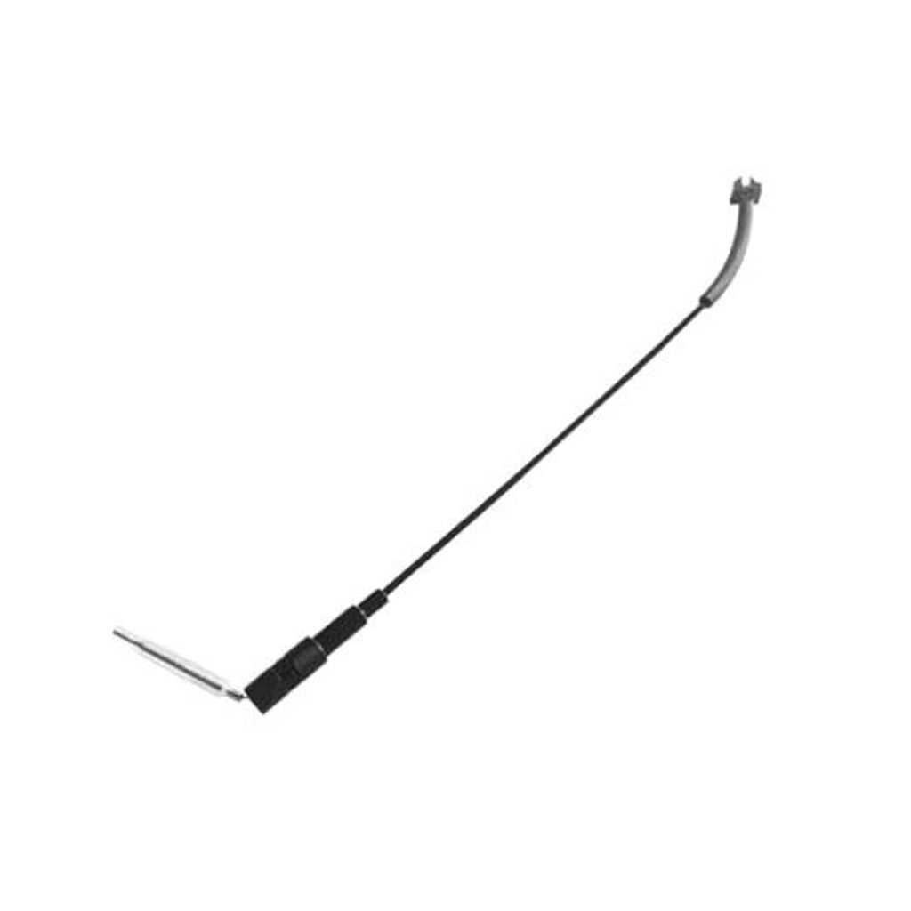 Front seat release cable with black housing and metal end clips, curved run.